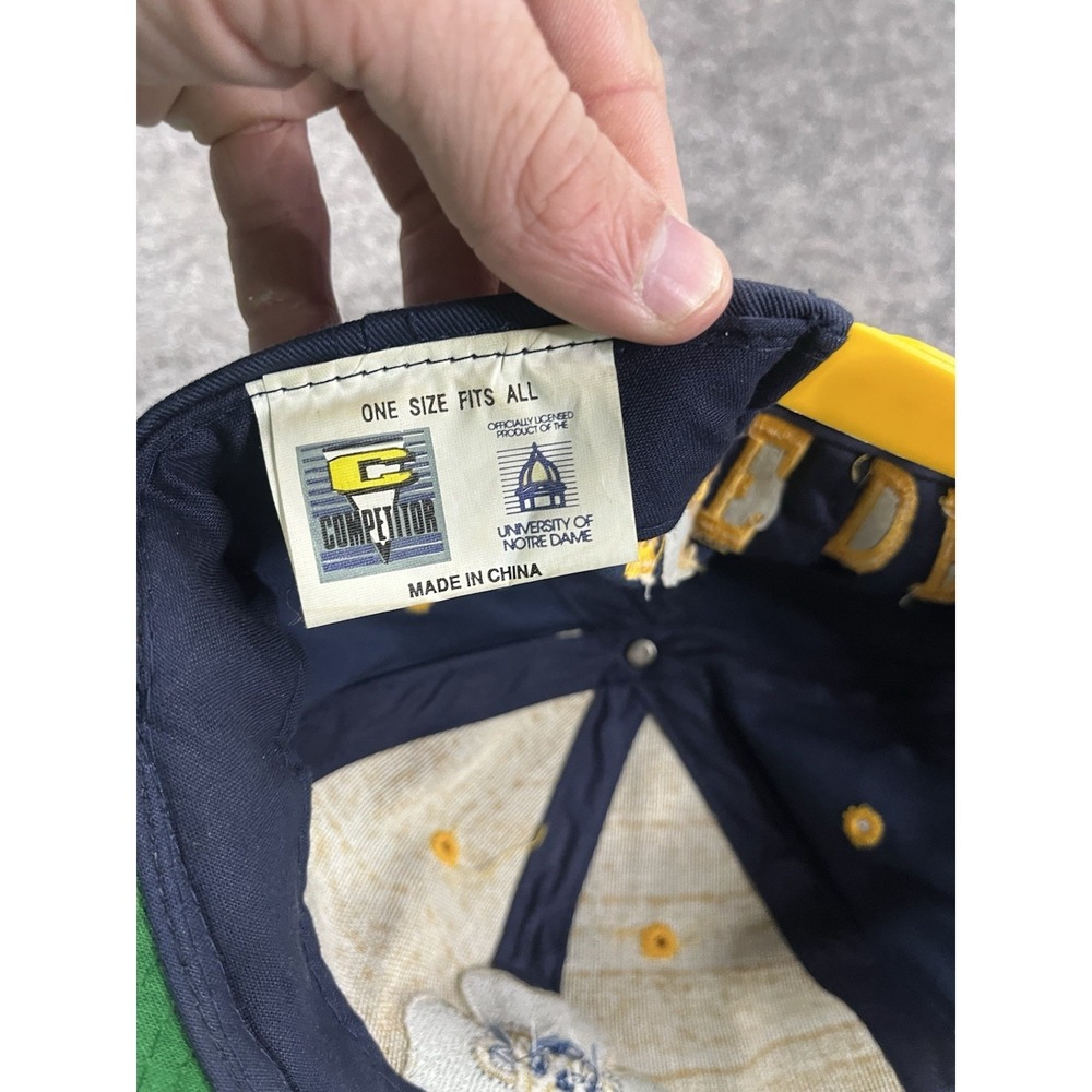 Vintage Notre Dame Logo 7 Snapback Hat Cap Script Spellout Shamrock Navy Yellow - Picture 7 of 8